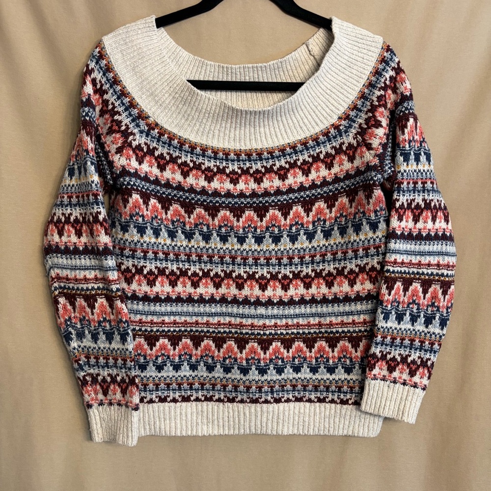 Abercrombie & Fitch M Vintage Y2K Cream Fair Isle Boatneck Sweater